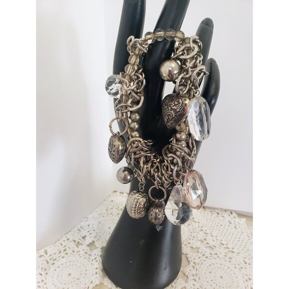 Stretchy Charm Bracelet Y2K Jewelry Silver Tone Bracelet - Picture 1 of 10